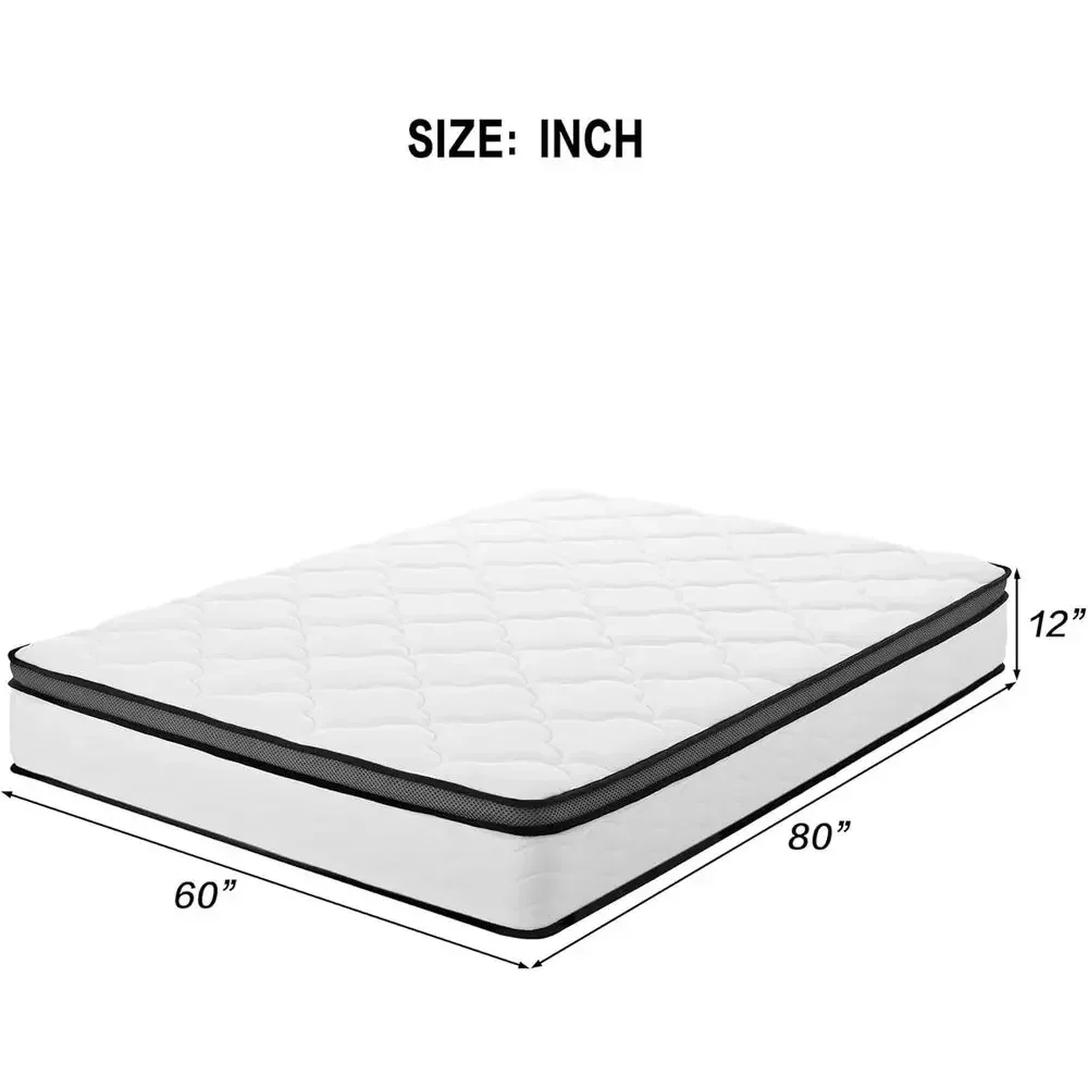 Queen Size Bamboo Bed with 12 Medium Hybrid Mattress, Mattress Set, Bamboo Mattress Topper, Pure Relief, Motion Isolation (Walnu