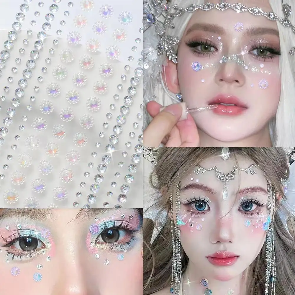 1pc 3D Iridescent Sunflower Face Rhinestones Stickers Sparkling Stereo Jewels Self-Adhesive Tattoo for DIY Party Eye&Body Decor