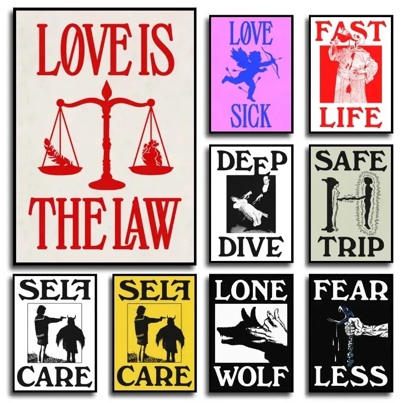 Vintage Quotes Love Is The Law Classic Posters Print Self Care Deep Dive Fast Life Wall Art Canvas Painting for Home Decor