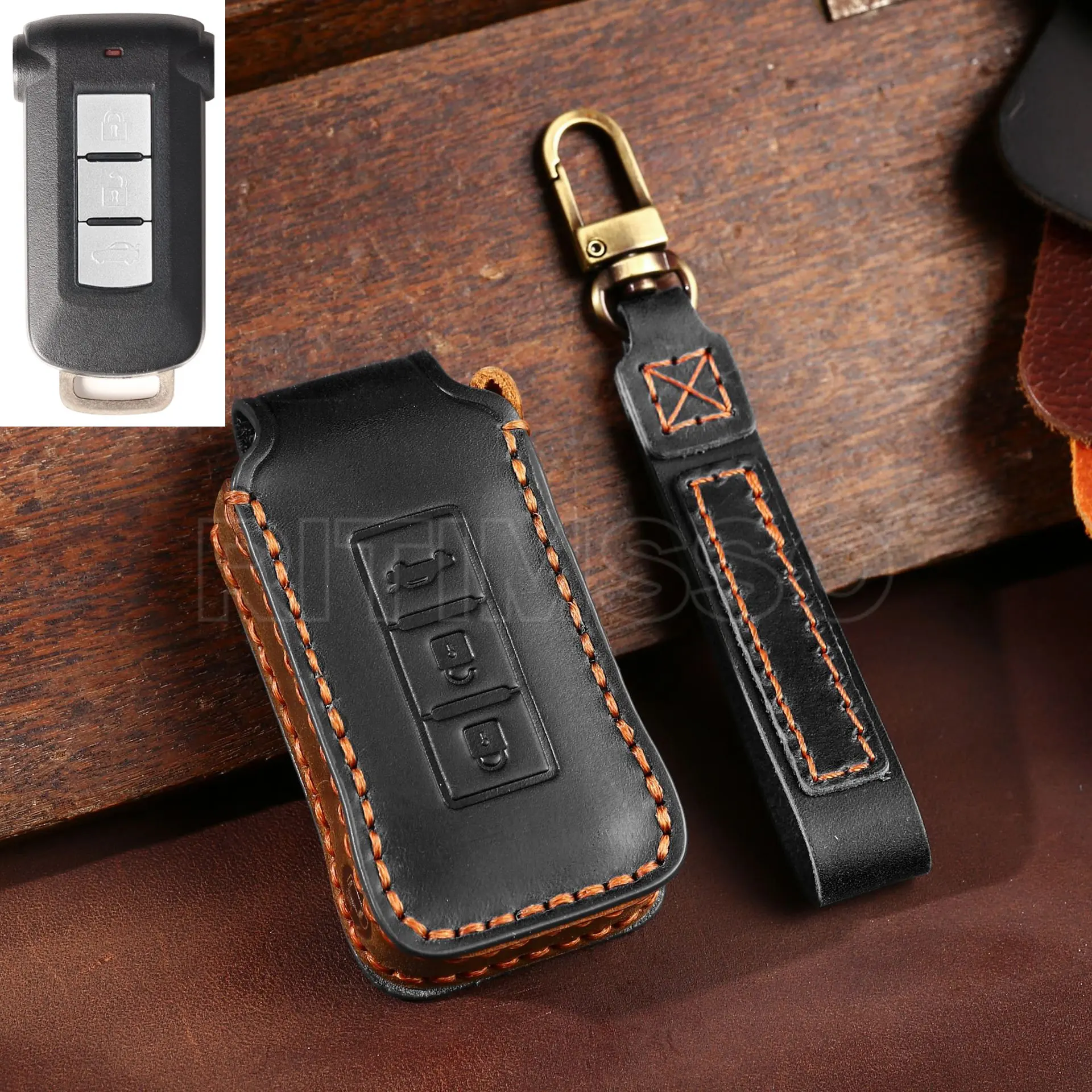 Leather Car Key Cover Case for Mitsubishi Delica D5  for Mitsubishi Outlander 2014 Pajero Delica Key Chains Car Accessories Bag