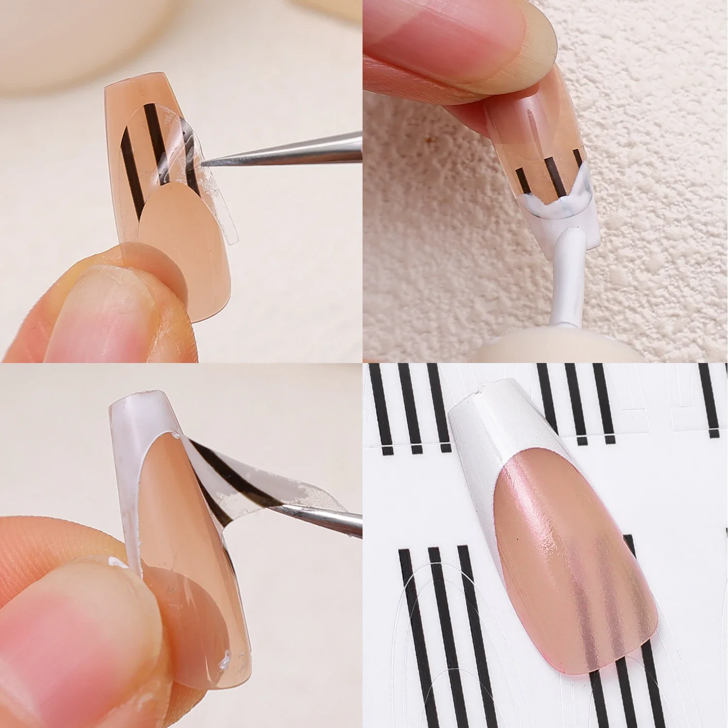 4PCS/set Transparent French Manicure Guide Stickers Strong Adhesive Nail Art Decals French Manicure DIY Sencil 3D Styling Tools