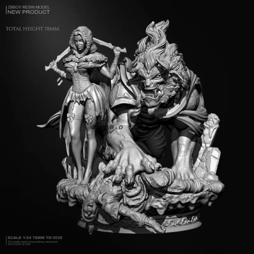 78mm Beauty and The Beast Resin White Models 3D Printed DIY Model Kit Unpainted Unassembled Girl Garage Kits