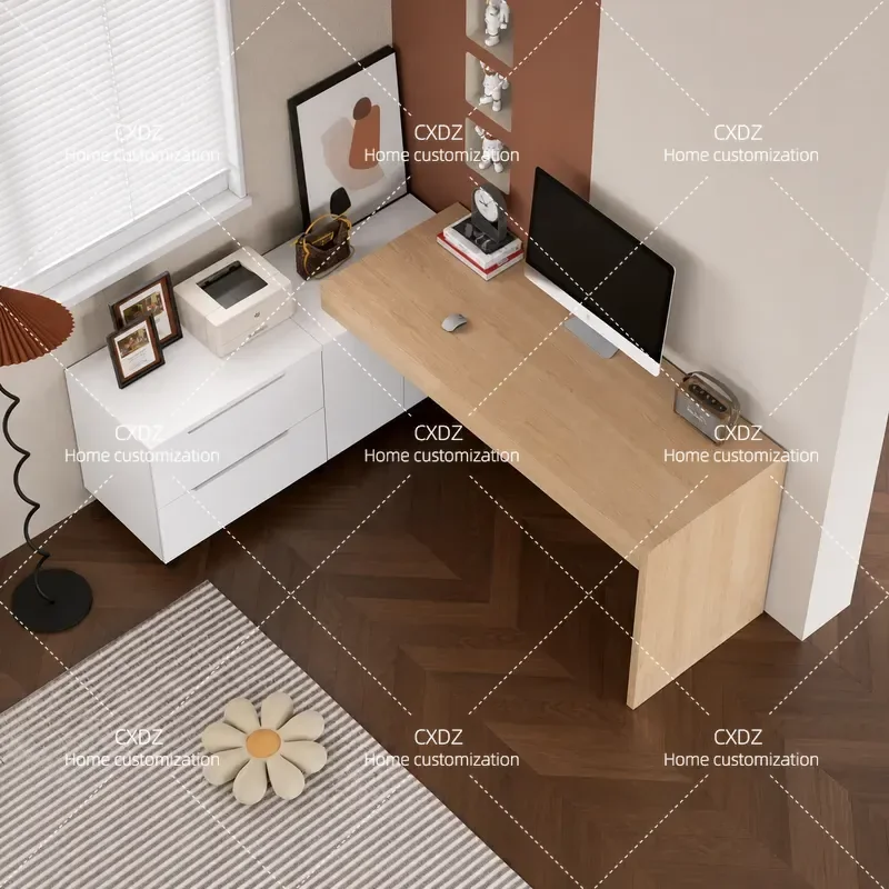 Modern Double Desk Dresser Integrated Storage Side Cabinet Corner Writing Table Simple End of Bed Computer Desk for Bedroom
