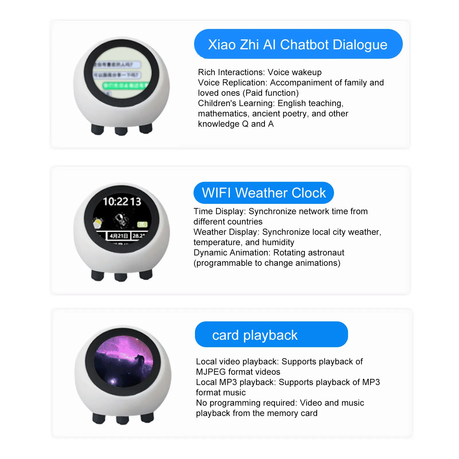 AI بالطاقة الذكية روبوت صوت الاستيقاظ الذكية الحديث روبوت فيديو تشغيل الموسيقى بلوتوث 5.0 متعددة الوظائف لمكتب المدرسة المنزلية