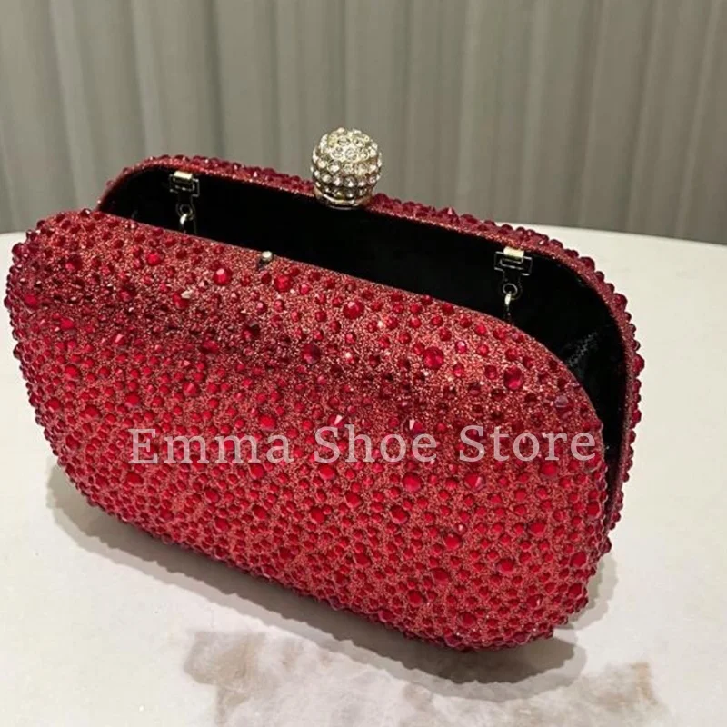2025 Ruby Rhinestone Wallet Mini Luxury Women Box Evening Bag Elegant Formal Party Fashion Shiny Handbag Crystal Clutch