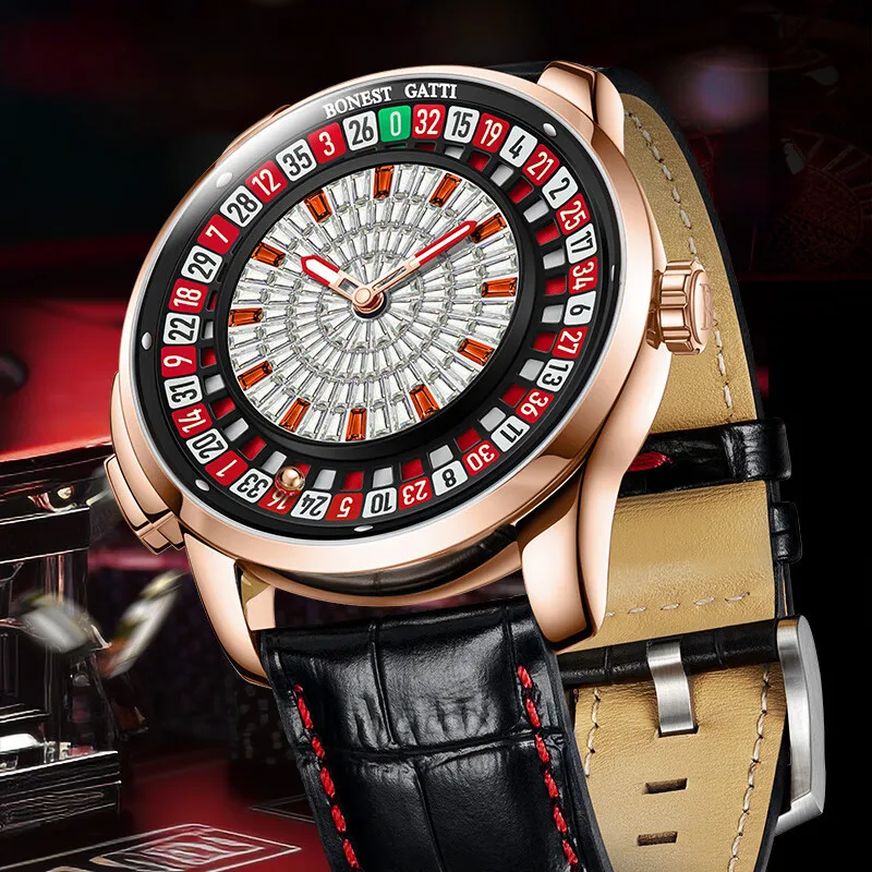 BONEST GATTI 8004 Men's Mechanical Watch European Button Wheel Disc Fun Game Diamond Dial Sapphire Glass Cover watch for men