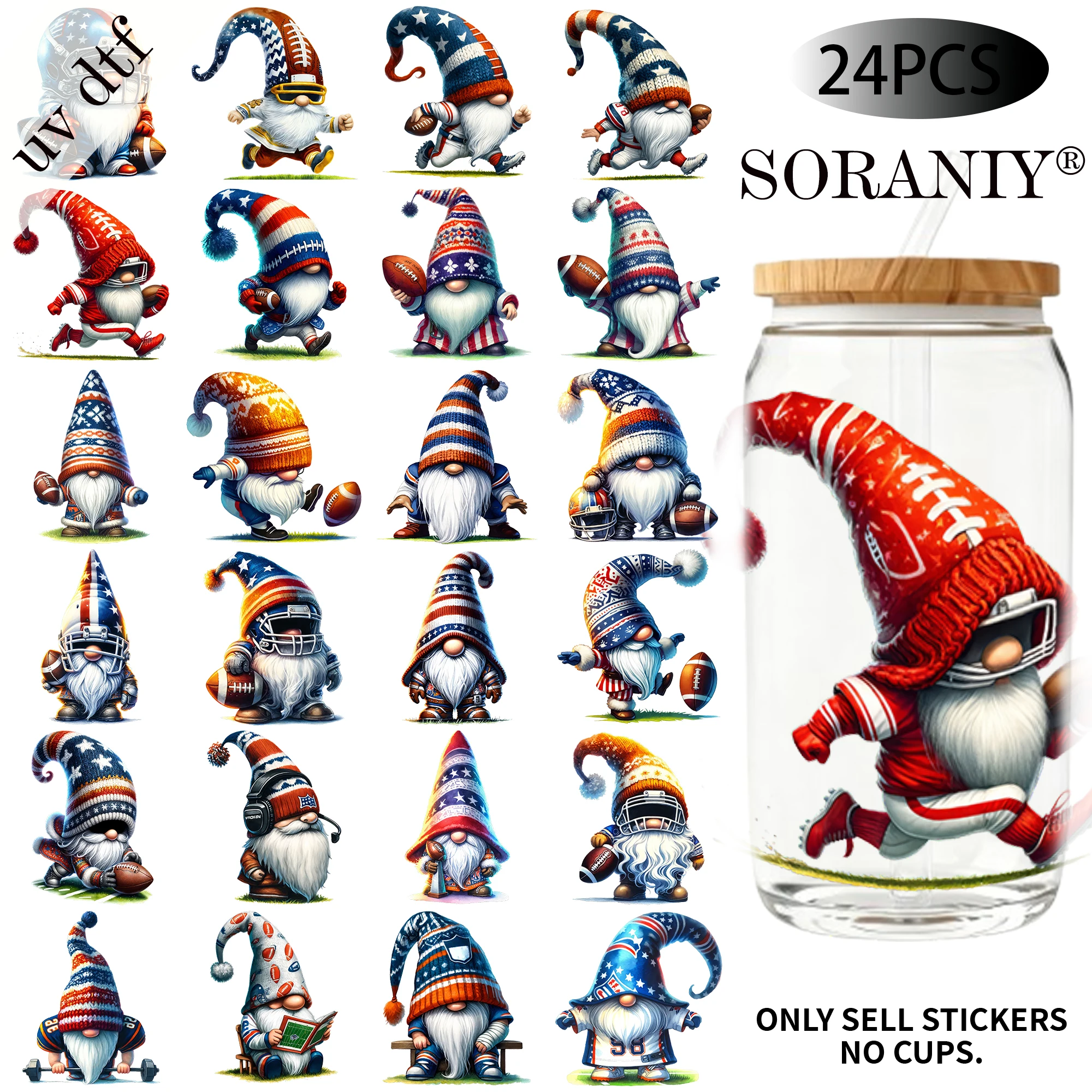 Aliexpress 24PCS/Set American Football Gnome Themed UV DTF 16OZ DIY Transfer Paper Sticker - Aliexpress Deal