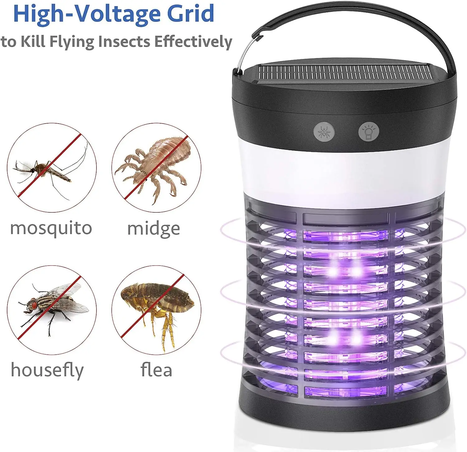 3000V Solar Mosquito Killer with 360° UV & 10H Runtime – USB-C Charging, 3 Lighting Modes, Safe for Kids/Pets, Ideal for Patio, Camping, Garden