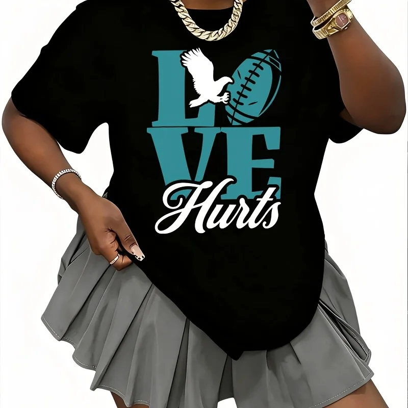 Love Hurts Eagles Retro t Shirt Women's 100% Cotton T-Shirt Short Sleeve Top Casual Round Neck Fun Print Tee S-5Xl