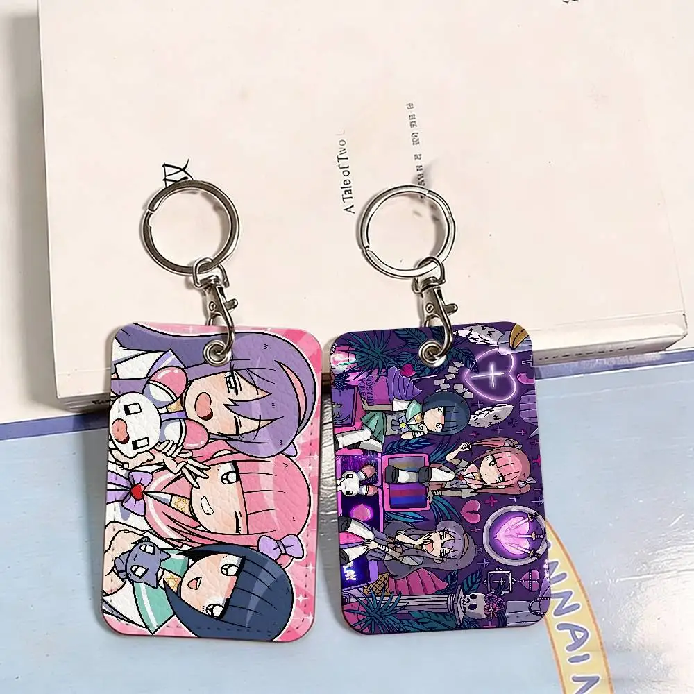 Pink Anime Menhera- C-Chan 1Pc PU Leather Card Holder Keychain Key Ring Door Lock Access Tags ID Card Case Keychain Card