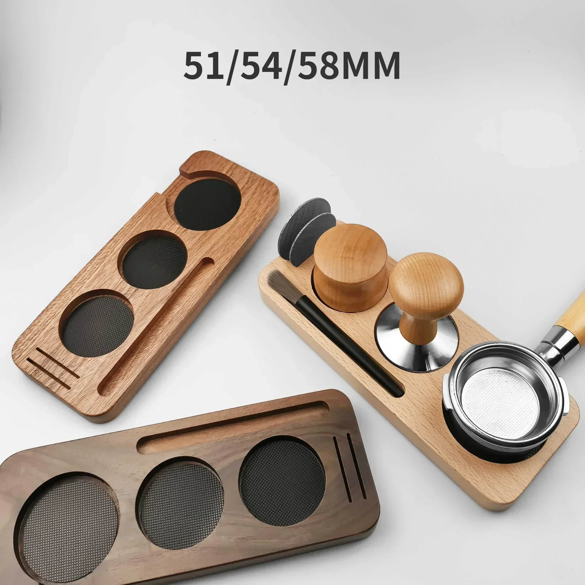 51/54/58mm Coffee Tamper Holder Coffee Handle Cloth Powder Wooden Base Espresso Coffee Accessories Storage Bar Barista Utensils