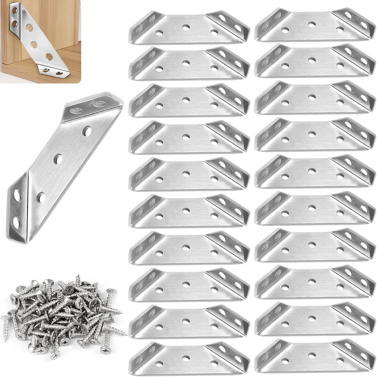 100/50pcs Corner Braces Joint Stainless Steel Angle Code Corner Bracket Trapeziform Angle Code Shelf Support Fastener With Screw