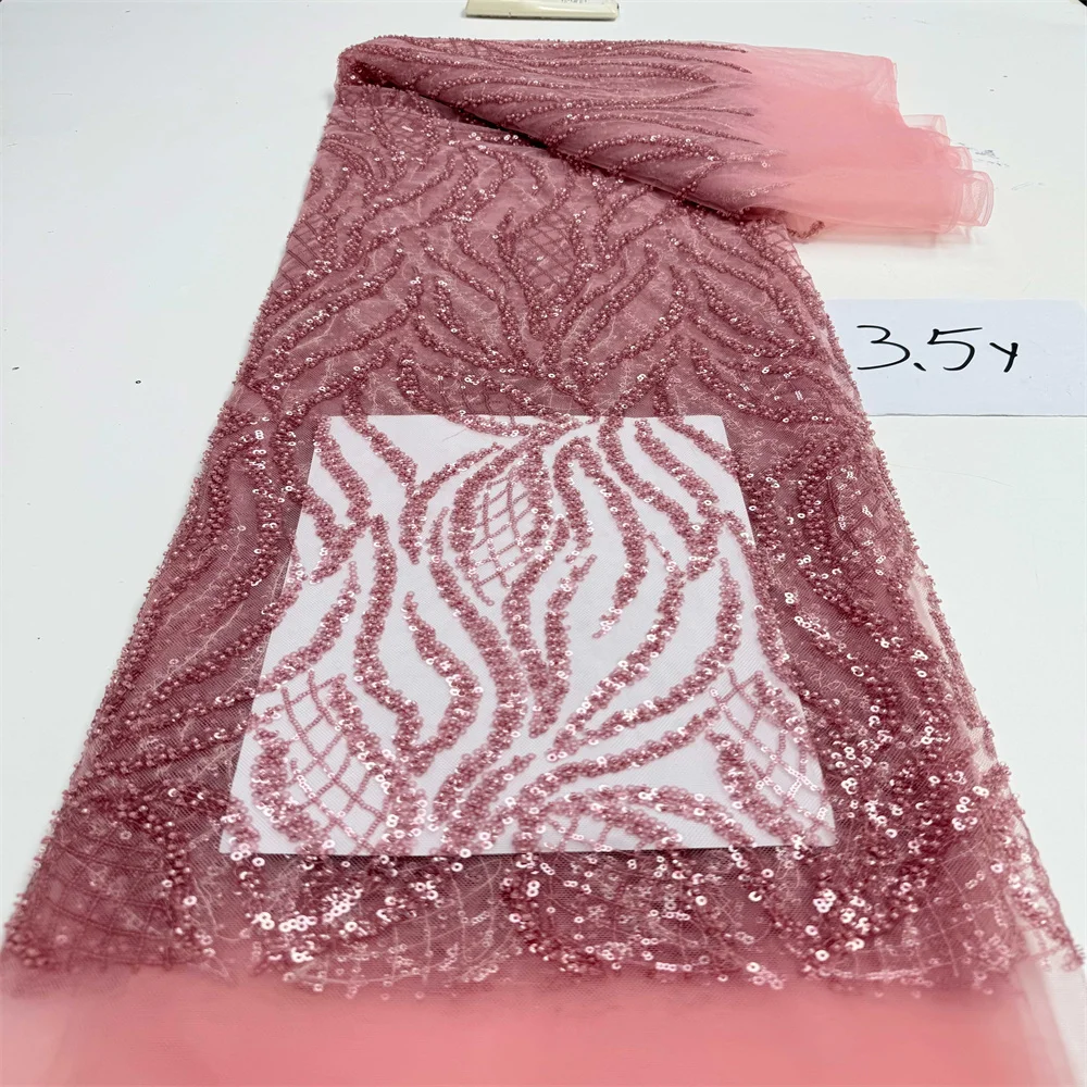 قماش دانتيل أفريقي عالي الجودة دانتيل نيجيري مطرز بالترتر قماش شبكي فرنسي 3.5 ياردات لخياطة فساتين حفلات الزفاف #3