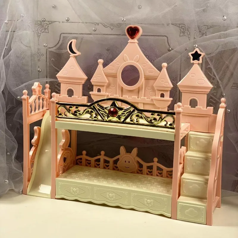 2023New Children's Play House Gifts Fashion Furniture Princess Double Bed With Stairs With Slide Toy For Barbie Doll Accessories