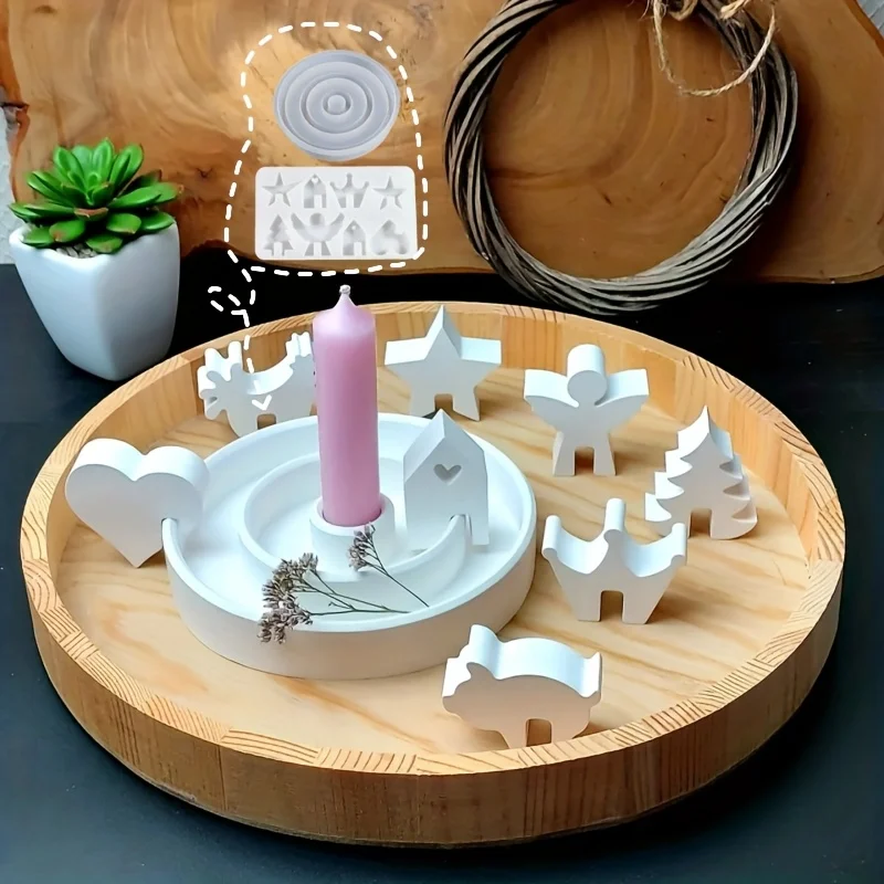 2 Stück Harz-Silikon-Schmuckformen – spiralförmige runde Kerzenhalter-Tablett, Haus/Herz/Stern/Krone/Baumform, Epoxidformen für Handarbeit