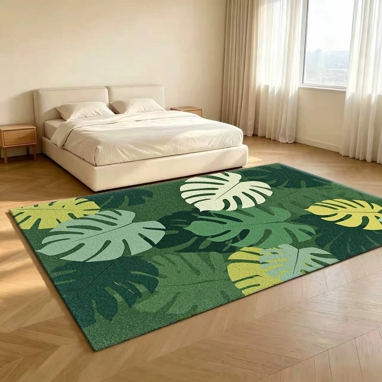 Tropical Monstera Leaf Boho Jungle Style carpet flooring, Multi-Green Tone Tropical Plant Print Area Rug for Living Room Bedroom Home Decor view 4