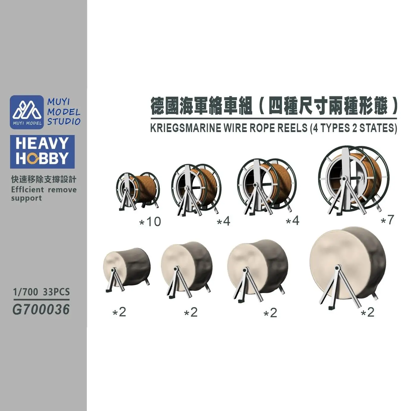 MUYI MODEL STUDIO 3D-print kit 1/700 G700036 KRIEGSMARINE WIRE ROPE REELS(4 TYPES 2 STATES