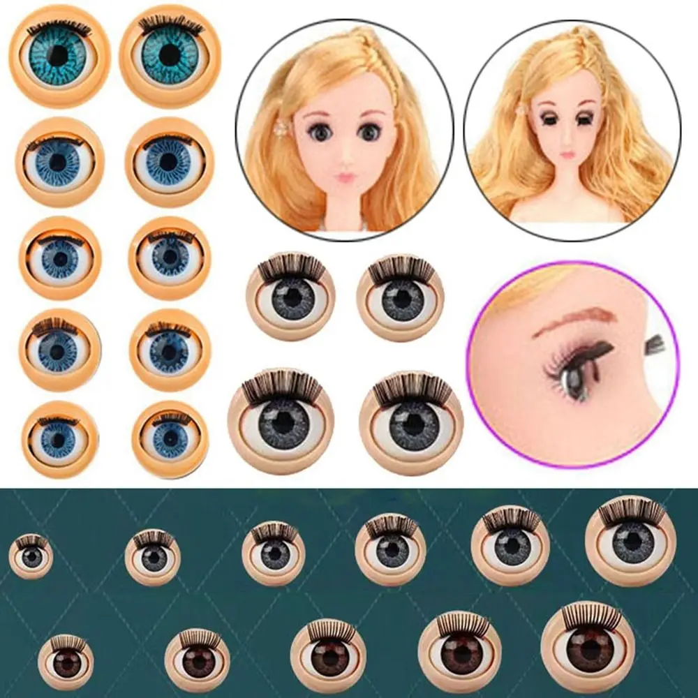 1Pair Doll Rolling Eyeballs with Eyelashes DIY Doll Eyes Simulation Active Eyeball Doll Eyechips Doll Eye Accessories