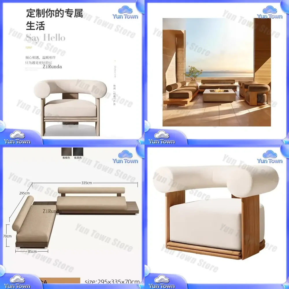 Outdoor Sofa for Villa Garden Courtyard Teak Waterproof Sunscreen Furniture for Outdoor Living Room Patio Balcony Backyard