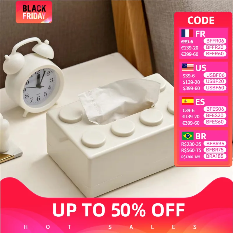 

Creative Building Blocks with Spring Tissue Box Wall-mounted Perforation-free Paper Holder Bathroom Face Towel Box Organizer