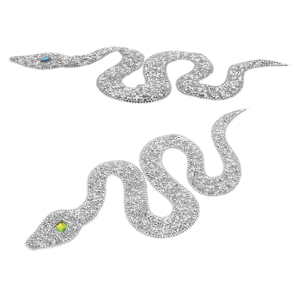 

2pcs Snake Shaped Rhinestone Cloth Patch Hotfix Applique Heat Transfer Rhinestones Melt Adhesive DIY Clothing Accessories Sewing