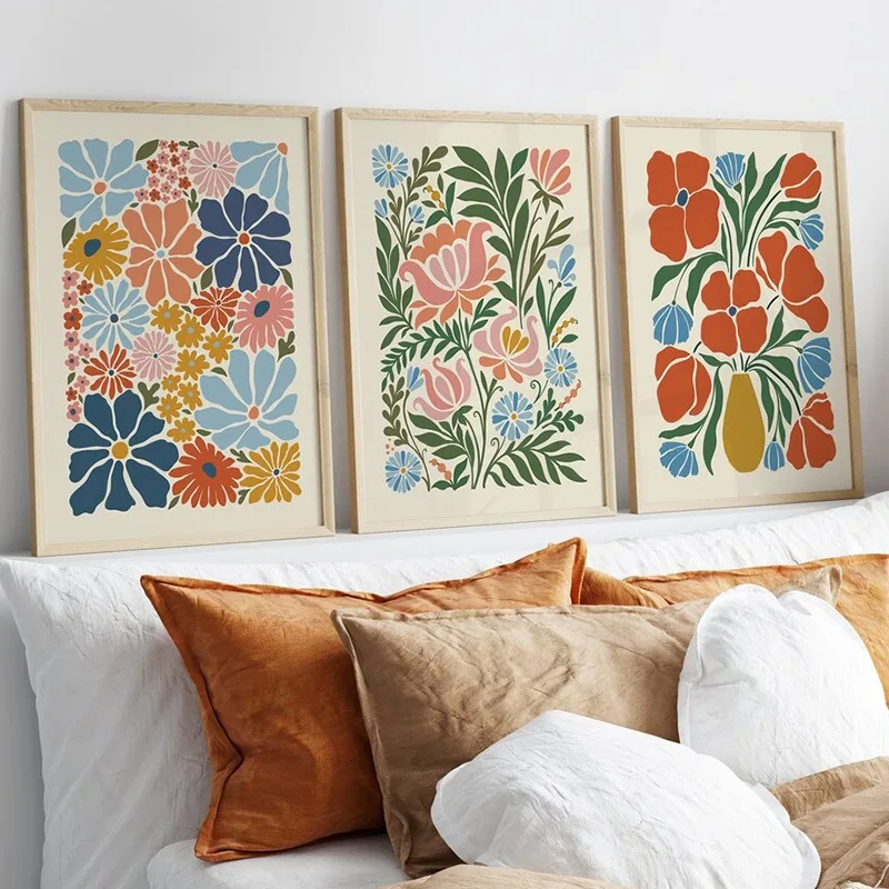 Vintage Boho Blumen Kunst Poster Botanische Wand Kunstdruck Bild Abstrakte Leinwand Malerei für Wohnzimmer Dekoration