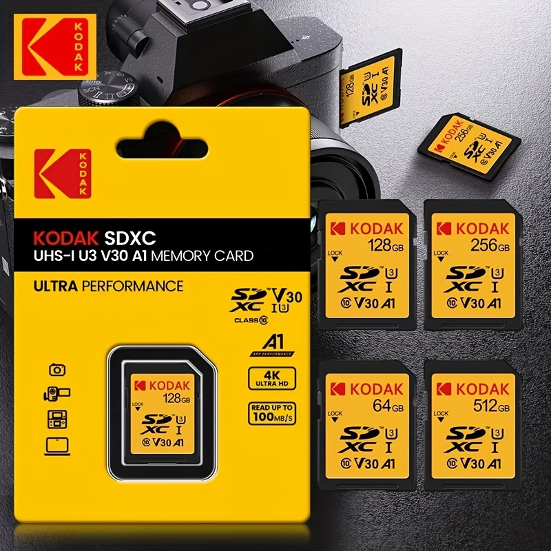 

KODAK Camera SD Memory Card U3 256G 128GB 64GB 32GB SD Card 4K HD Video Flash SD Card Original Class 10 for Camera