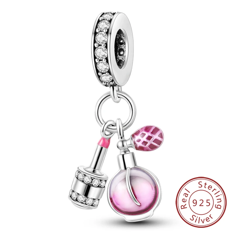 Charm-Anhänger aus 925er-Sterlingsilber, rosa, passend für Original-Charm-Armbänder, Halsketten, Perlen, DIY-Schmuckzubehör