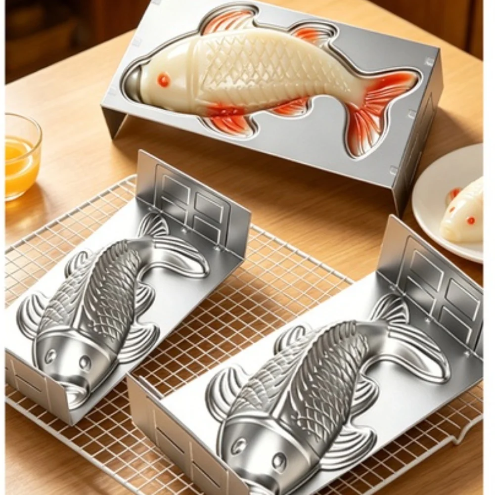 Fish Shaped Aluminum Alloy For mold for Rice Cake Jelly Pudding Dessert Baking with Built in Feet 19x10.2x4.5cm Silver Finish