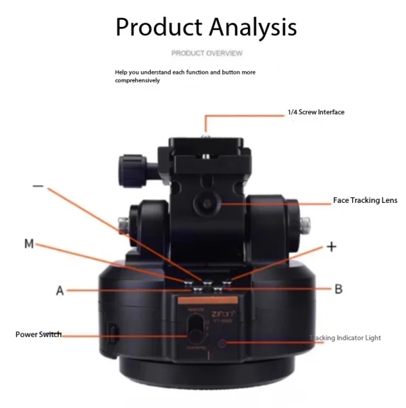 YT2000 Remote Motorized PTZ, AI Face Recognition, Horizontal 360° Rotation for Camera Smartphone Action Camera Live Stream