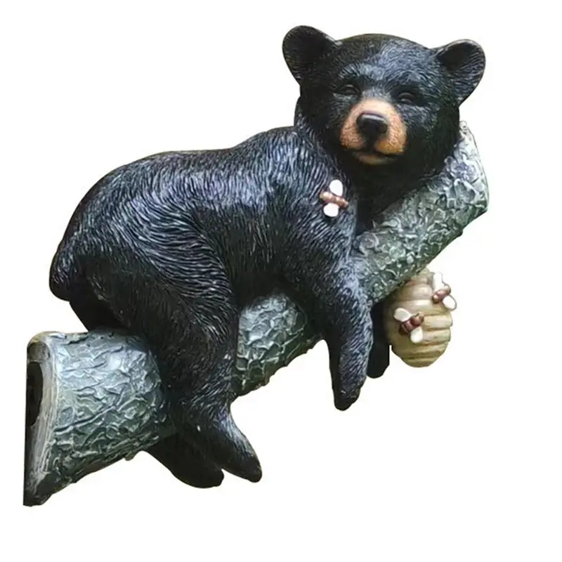 ABJN-Simulation Animal Ornaments Black Bear Hugging Tree Statue Courtyard Outdoor Decoration Simulation Garden Wall Hanging
