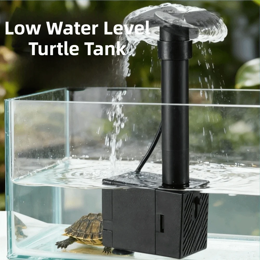 Rotary Spray Turtle Tank Wave Pump Low-Water-Level Built-in Design Fish Tank Aerator Silent USB Aquarium Pump Tabletop Fountain
