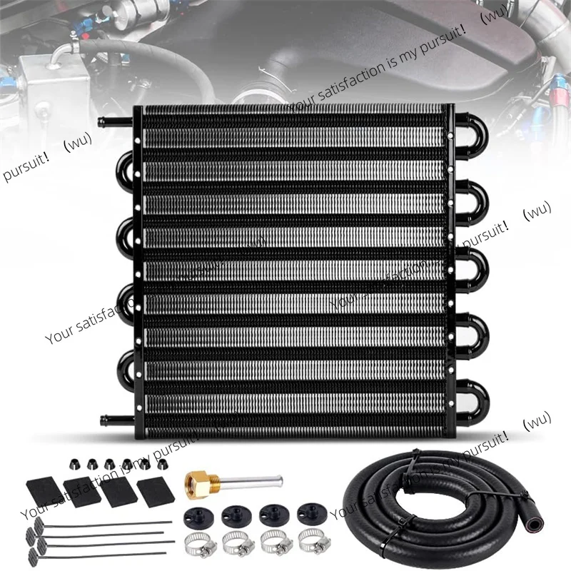 10-Row Universal Transmission Oil Cooler Kit - Aluminum Engine Oil Radiator with Hoses & Mounting Kit for Cars/Trucks