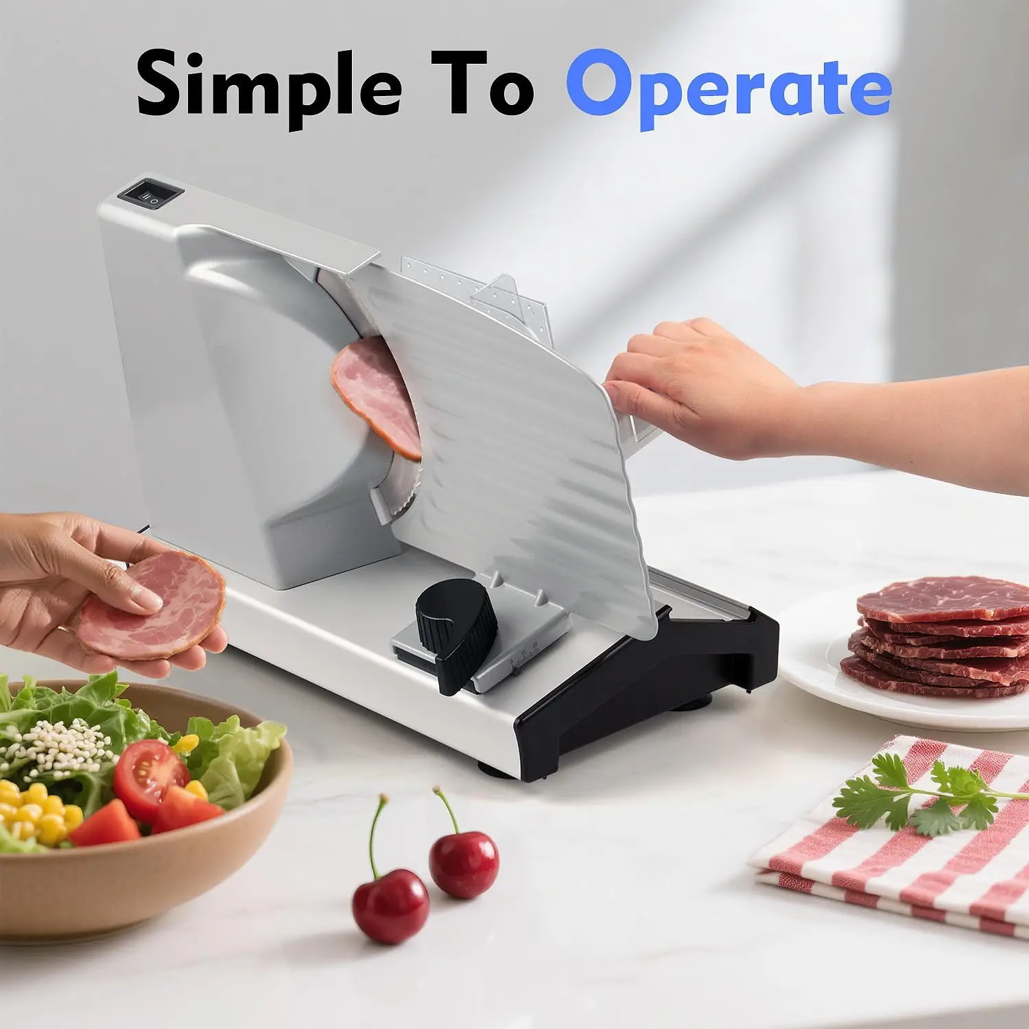 Electric Food Slicer 9 Inch Two Stainless Steel Blades Meat Slicer Adjustable Thickness 1 To 20 Mm Home Use Removable Food Carri