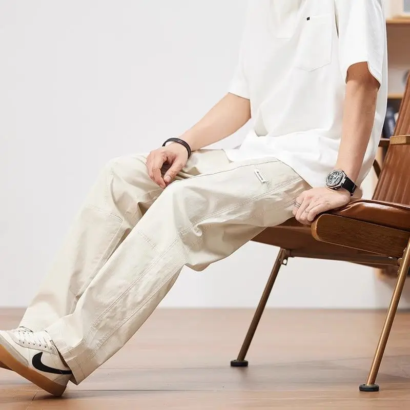 Beige Pants for Men Spring and Autumn Cotton Trendy Versatile Straight Casual Pants American Loose Fashion Trousers