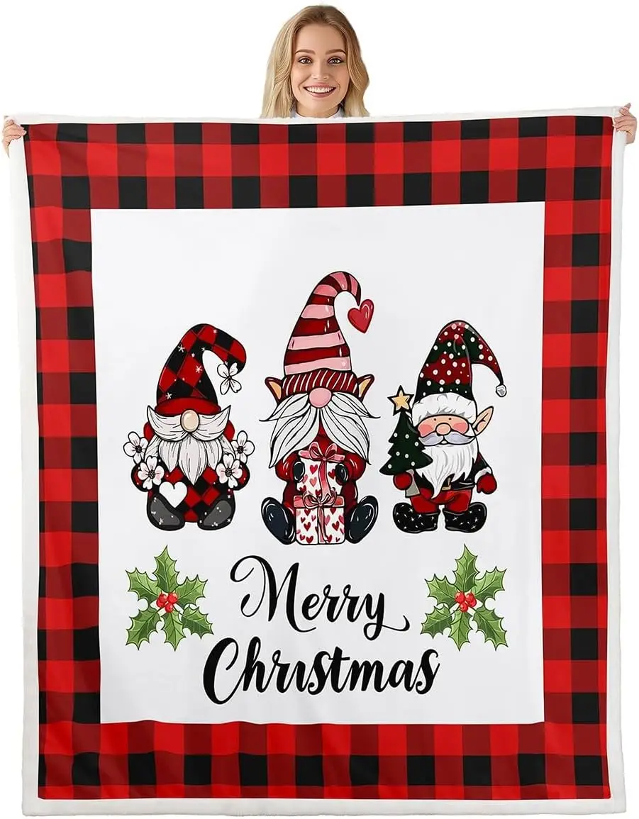 

Castle Fairy Santa Claus Flannel Blanket Merry Christmas Fleece Throw Blanket for Room Decor,Pink Grid Bed Blankets for Bed Sofa