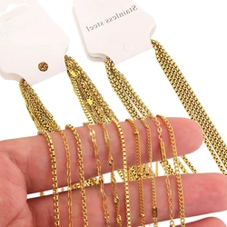 5pcs Stainless Steel Bead Chain Cuba Cross O Ripple Chain Necklace Plated Gold 45CM Adjustable Chain Lobster Clasp DIY Necklace