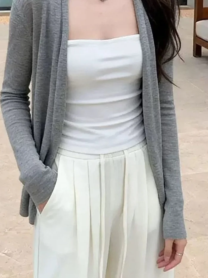 Ladies' Loose Fit Long Sleeve Knitted Cardigan Thin Outerwear Top Summer New Style Air Conditioning Shirt Sun Protection
