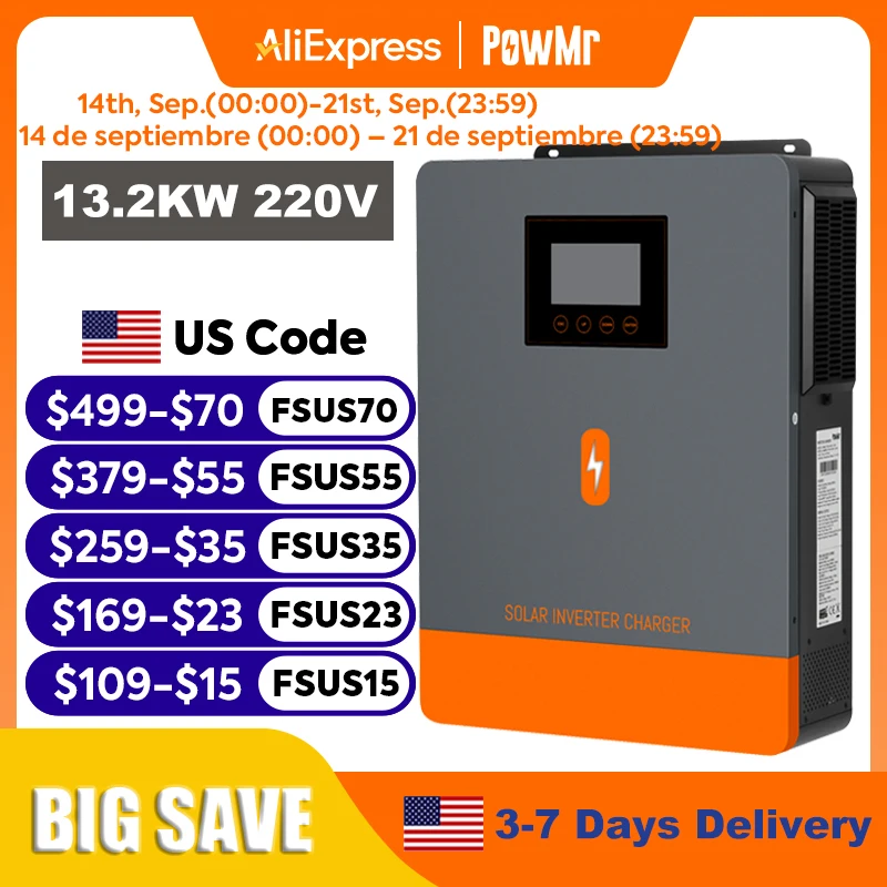 PowMr 13.2KW Hybrid Solar Inverter 48V 220V On Grid Off Grid Inverter Dual Input Dual Output MPPT 160A Solar Battery Charger