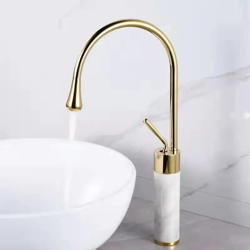 Basin Faucet Bathroom Single Lever 360 Rotation Brass Marble Mixer Tap Bathroom Basin Water Sink Mixer Gold Chrome