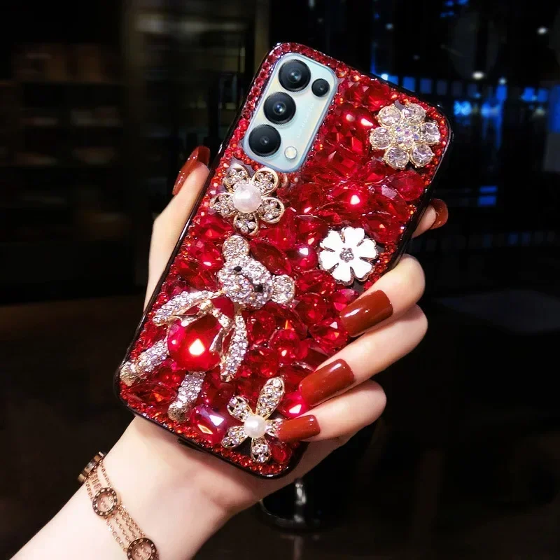 Luxury Shiny Teddy Bear Crystal Full Diamond Case for iPhone, Case for iPhone 16 15, 14, 13, 12, 11 Pro Max, XR, Women Cover