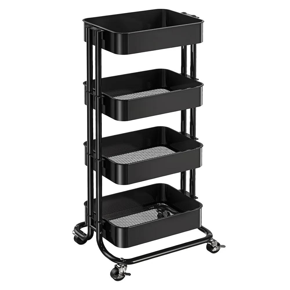 4 Tier Metal Rolling Utility Cart with Lockable Wheels, Multi-Functional Mobile Storage Shelf Organizer