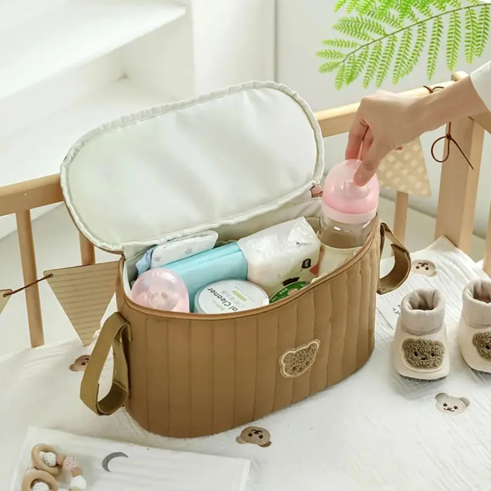 Diaper Bag with Multiple Compartments, Holder, Wipe Case & Crib- Strap Portable Carrier & Stroller Organizer - All-in-One