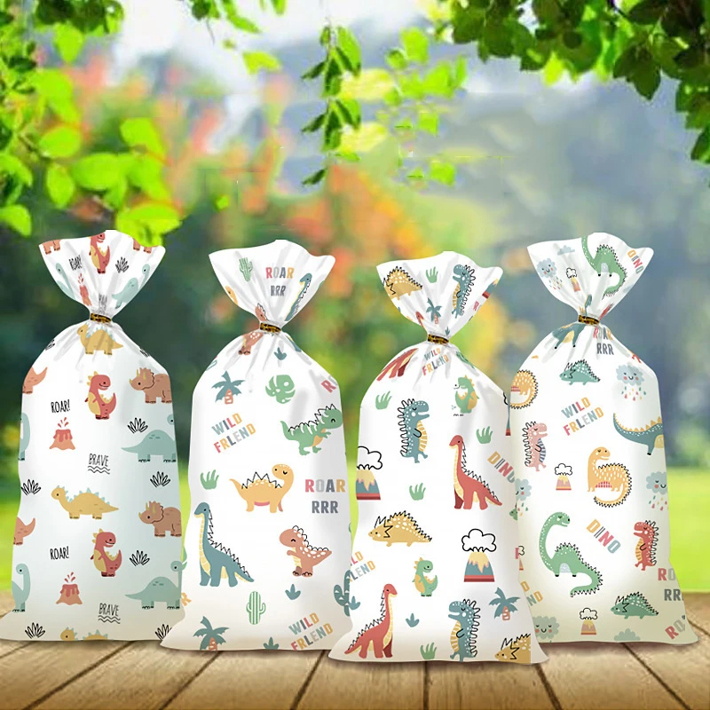 50Pcs Cartoon Car Dinosaur Gift Bag Candy Biscuit Packaging Bag Children's Birthday Party Snack Packaging Supplies Baby Shower