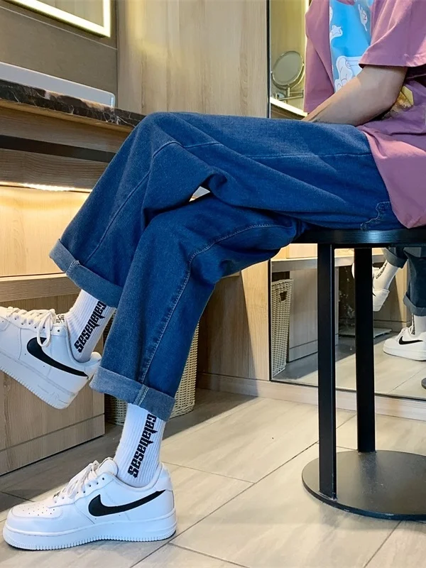 

Loose Straight Leg Blue Jeans Men's Casual Wide Leg Pants Student Faion Autumn 2026 mid Waist Zipper Fly Comfortable Fit