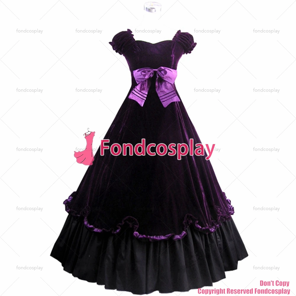 fondcosplay Gothic Lolita Punk Medieval Gown Violet Purple Velvet Ball Long Evening Dress black cotton skirt CD/TV[CK1401]