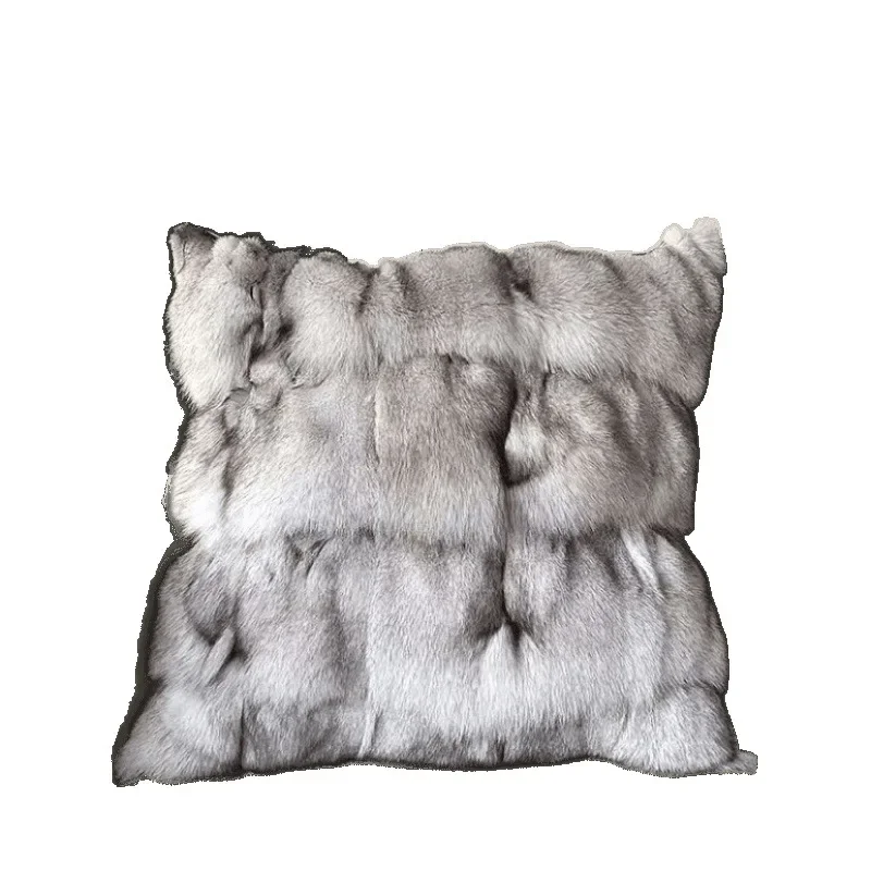 

High-grade light luxury real fur pillow cover sofa living room office waist model room jewelry ornament fox hair pillow