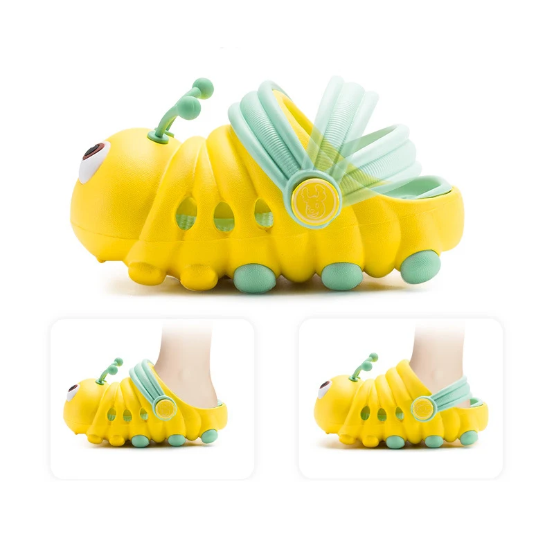 Mo Dou New Summer Shoes for Kids Cute Slippers Lovely Children Baby Slides Cartoon Caterpillar EVA Soft Beach Non Slip Flat