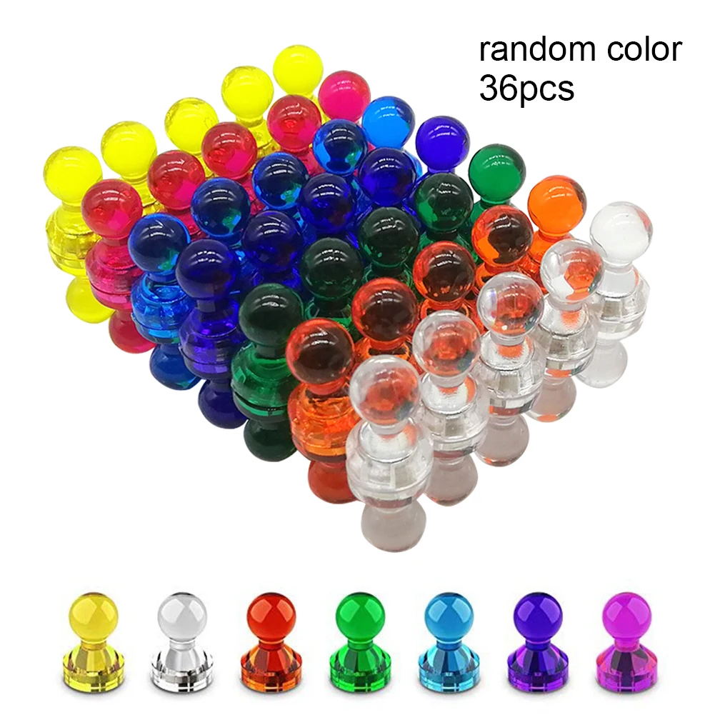 36pcs/set For Whiteboard Map Home Office Transparent Acrylic Color Randomly Paper Holder Push Pin Magnet Calendars Thumbtack