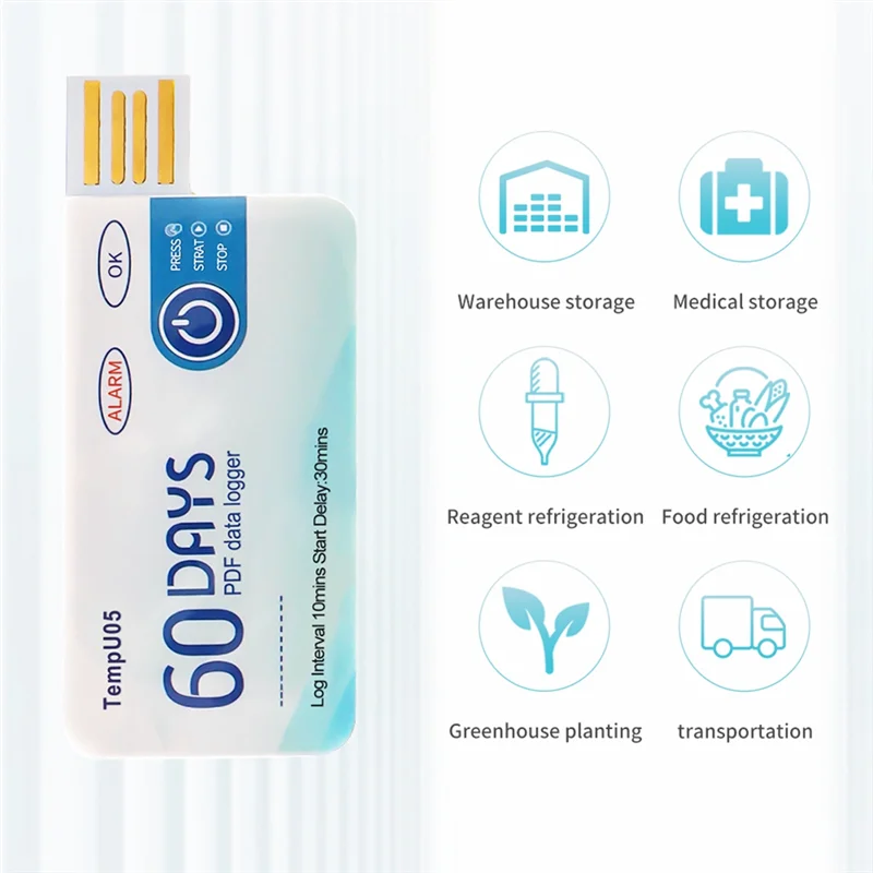 BAAG-Tembo05 1 قطعة مسجل بيانات درجة الحرارة 60 يومًا للاستخدام الفردي محلل درجة الحرارة PDF تقرير USB مسجل درجة الحرارة